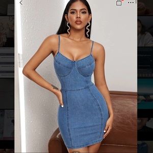 Light Wash Denim Bustier Cami Bodycon Dress